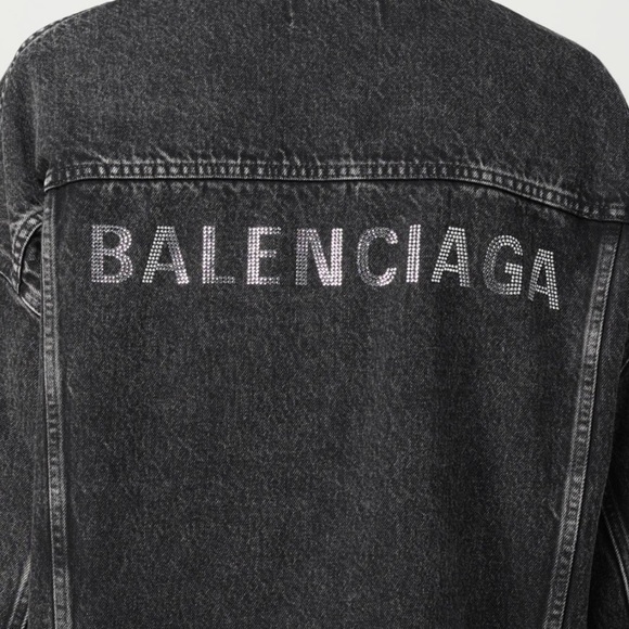 Balenciaga Back Rhinestone Denim Oversized Unisex Fit Jacket - Picture 3 of 13